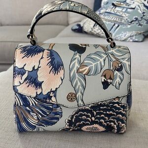 Tory Burch Blue Cream Floral Mini/Small Bag Happy Times Spring Summer Pattern